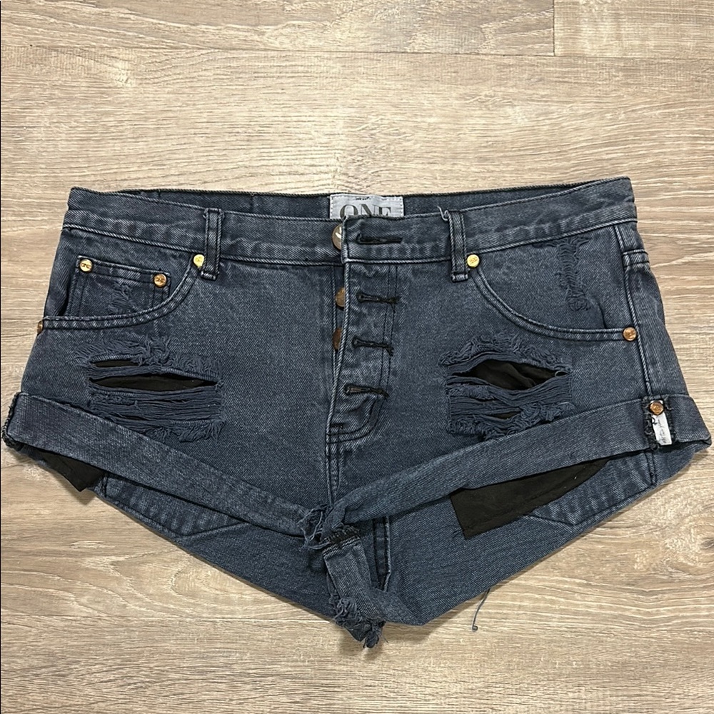 One Teaspoon Blue Jean Shorts Distressed High-Waisted